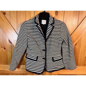 Loft Womens 8 Black Cream Stripe Jacket Blazer 2 Button Textured (2894)